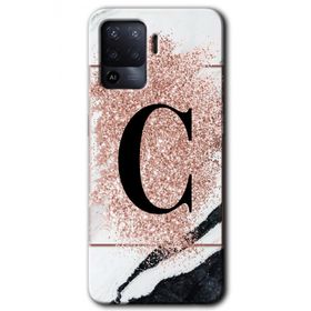 Oppo Reno 5 Lite Pembe Mermer Desenli Ç Harfi Baskılı Uyumlu Silikon Kılıf