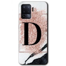 Oppo Reno 5 Lite Pembe Mermer Desenli D Harfi Baskılı Uyumlu Silikon Kılıf