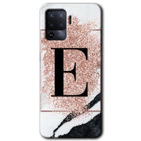 Oppo Reno 5 Lite Pembe Mermer Desenli E Harfi Baskılı Uyumlu Silikon Kılıf
