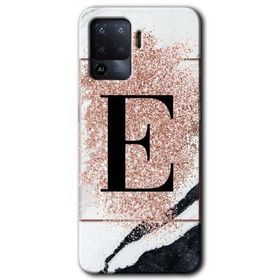 Oppo Reno 5 Lite Pembe Mermer Desenli E Harfi Baskılı Uyumlu Silikon Kılıf