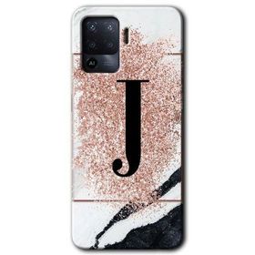 Oppo Reno 5 Lite Pembe Mermer Desenli J Harfi Baskılı Uyumlu Silikon Kılıf