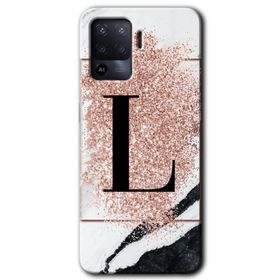 Oppo Reno 5 Lite Pembe Mermer Desenli L Harfi Baskılı Uyumlu Silikon Kılıf