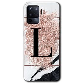 Oppo Reno 5 Lite Pembe Mermer Desenli L Harfi Baskılı Uyumlu Silikon Kılıf