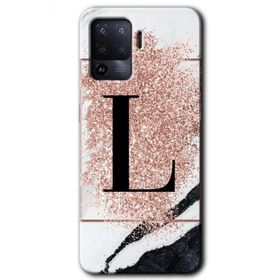 Oppo Reno 5 Lite Pembe Mermer Desenli L Harfi Baskılı Uyumlu Silikon Kılıf