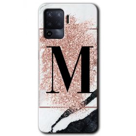 Oppo Reno 5 Lite Pembe Mermer Desenli M Harfi Baskılı Uyumlu Silikon Kılıf