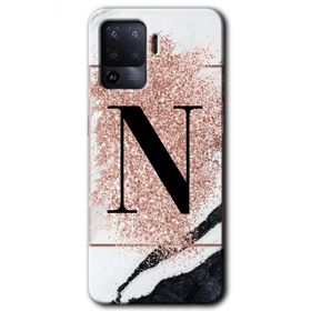 Oppo Reno 5 Lite Pembe Mermer Desenli N Harfi Baskılı Uyumlu Silikon Kılıf