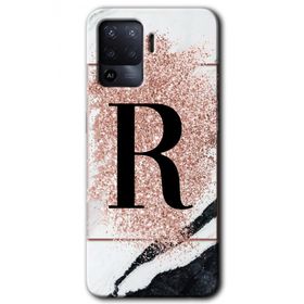 Oppo Reno 5 Lite Pembe Mermer Desenli R Harfi Baskılı Uyumlu Silikon Kılıf