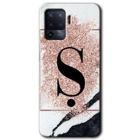 Oppo Reno 5 Lite Pembe Mermer Desenli S Harfi Baskılı Uyumlu Silikon Kılıf