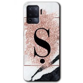 Oppo Reno 5 Lite Pembe Mermer Desenli S Harfi Baskılı Uyumlu Silikon Kılıf