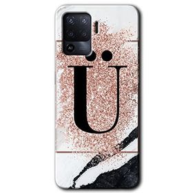 Oppo Reno 5 Lite Pembe Mermer Desenli U Harfi Baskılı Uyumlu Silikon Kılıf