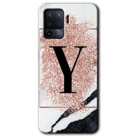Oppo Reno 5 Lite Pembe Mermer Desenli Y Harfi Baskılı Uyumlu Silikon Kılıf