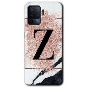 Oppo Reno 5 Lite Pembe Mermer Desenli Z Harfi Baskılı Uyumlu Silikon Kılıf