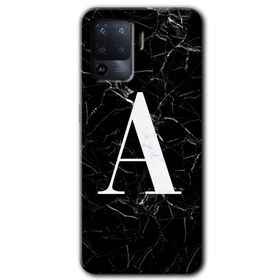 Oppo Reno 5 Lite Siyah Mermer Desenli A Harfi Baskılı Uyumlu Silikon Kılıf