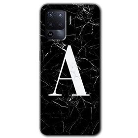 Oppo Reno 5 Lite Siyah Mermer Desenli A Harfi Baskılı Uyumlu Silikon Kılıf