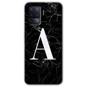 Oppo Reno 5 Lite Siyah Mermer Desenli A Harfi Baskılı Uyumlu Silikon Kılıf