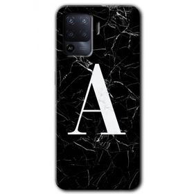 Oppo Reno 5 Lite Siyah Mermer Desenli A Harfi Baskılı Uyumlu Silikon Kılıf