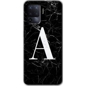 Oppo Reno 5 Lite Siyah Mermer Desenli A Harfi Baskılı Uyumlu Silikon Kılıf