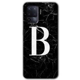 Oppo Reno 5 Lite Siyah Mermer Desenli B Harfi Baskılı Uyumlu Silikon Kılıf