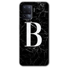 Oppo Reno 5 Lite Siyah Mermer Desenli B Harfi Baskılı Uyumlu Silikon Kılıf