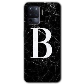 Oppo Reno 5 Lite Siyah Mermer Desenli B Harfi Baskılı Uyumlu Silikon Kılıf