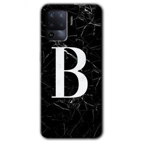 Oppo Reno 5 Lite Siyah Mermer Desenli B Harfi Baskılı Uyumlu Silikon Kılıf