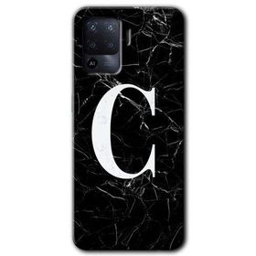 Oppo Reno 5 Lite Siyah Mermer Desenli C Harfi Baskılı Uyumlu Silikon Kılıf