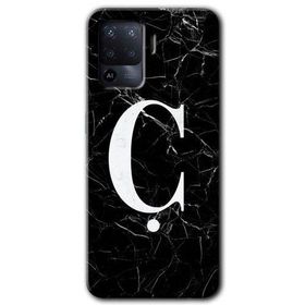 Oppo Reno 5 Lite Siyah Mermer Desenli C Harfi Baskılı Uyumlu Silikon Kılıf
