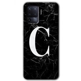 Oppo Reno 5 Lite Siyah Mermer Desenli C Harfi Baskılı Uyumlu Silikon Kılıf