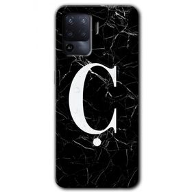 Oppo Reno 5 Lite Siyah Mermer Desenli C Harfi Baskılı Uyumlu Silikon Kılıf