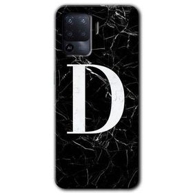 Oppo Reno 5 Lite Siyah Mermer Desenli D Harfi Baskılı Uyumlu Silikon Kılıf