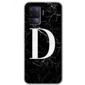 Oppo Reno 5 Lite Siyah Mermer Desenli D Harfi Baskılı Uyumlu Silikon Kılıf