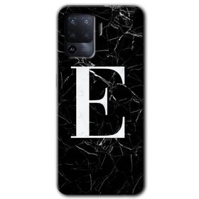 Oppo Reno 5 Lite Siyah Mermer Desenli E Harfi Baskılı Uyumlu Silikon Kılıf