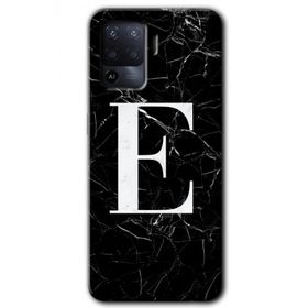 Oppo Reno 5 Lite Siyah Mermer Desenli E Harfi Baskılı Uyumlu Silikon Kılıf