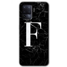 Oppo Reno 5 Lite Siyah Mermer Desenli F Harfi Baskılı Uyumlu Silikon Kılıf