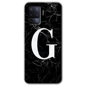Oppo Reno 5 Lite Siyah Mermer Desenli G Harfi Baskılı Uyumlu Silikon Kılıf