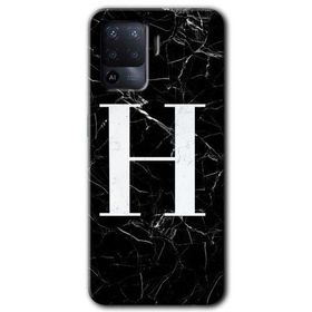 Oppo Reno 5 Lite Siyah Mermer Desenli H Harfi Baskılı Uyumlu Silikon Kılıf