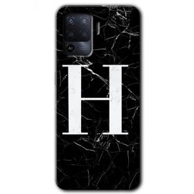 Oppo Reno 5 Lite Siyah Mermer Desenli H Harfi Baskılı Uyumlu Silikon Kılıf