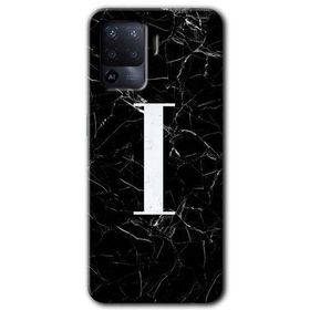 Oppo Reno 5 Lite Siyah Mermer Desenli İ Harfi Baskılı Uyumlu Silikon Kılıf