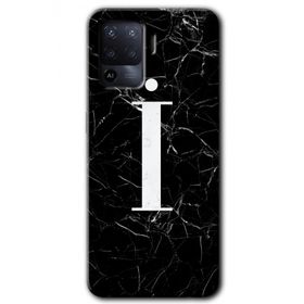 Oppo Reno 5 Lite Siyah Mermer Desenli İ Harfi Baskılı Uyumlu Silikon Kılıf