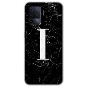 Oppo Reno 5 Lite Siyah Mermer Desenli İ Harfi Baskılı Uyumlu Silikon Kılıf