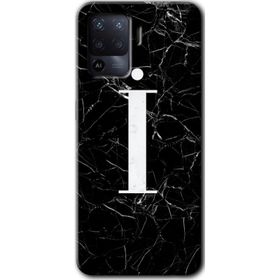 Oppo Reno 5 Lite Siyah Mermer Desenli İ Harfi Baskılı Uyumlu Silikon Kılıf