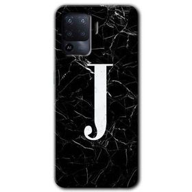 Oppo Reno 5 Lite Siyah Mermer Desenli J Harfi Baskılı Uyumlu Silikon Kılıf