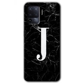 Oppo Reno 5 Lite Siyah Mermer Desenli J Harfi Baskılı Uyumlu Silikon Kılıf