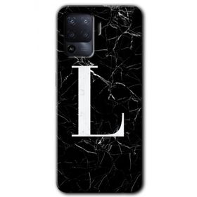 Oppo Reno 5 Lite Siyah Mermer Desenli L Harfi Baskılı Uyumlu Silikon Kılıf