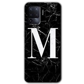 Oppo Reno 5 Lite Siyah Mermer Desenli M Harfi Baskılı Uyumlu Silikon Kılıf