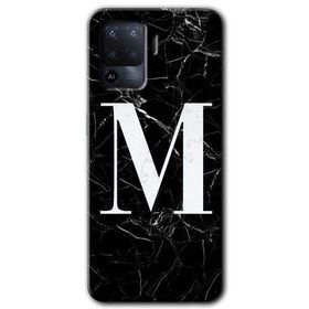 Oppo Reno 5 Lite Siyah Mermer Desenli M Harfi Baskılı Uyumlu Silikon Kılıf
