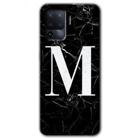 Oppo Reno 5 Lite Siyah Mermer Desenli M Harfi Baskılı Uyumlu Silikon Kılıf