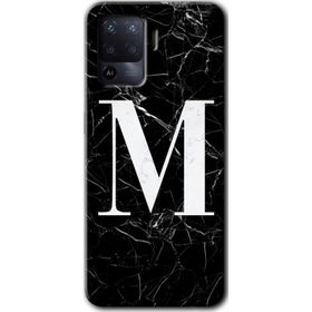 Oppo Reno 5 Lite Siyah Mermer Desenli M Harfi Baskılı Uyumlu Silikon Kılıf