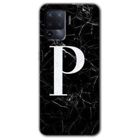 Oppo Reno 5 Lite Siyah Mermer Desenli P Harfi Baskılı Uyumlu Silikon Kılıf