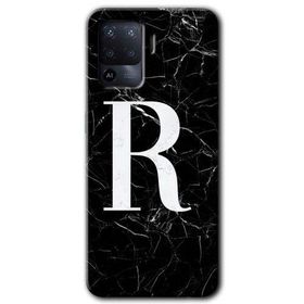 Oppo Reno 5 Lite Siyah Mermer Desenli R Harfi Baskılı Uyumlu Silikon Kılıf